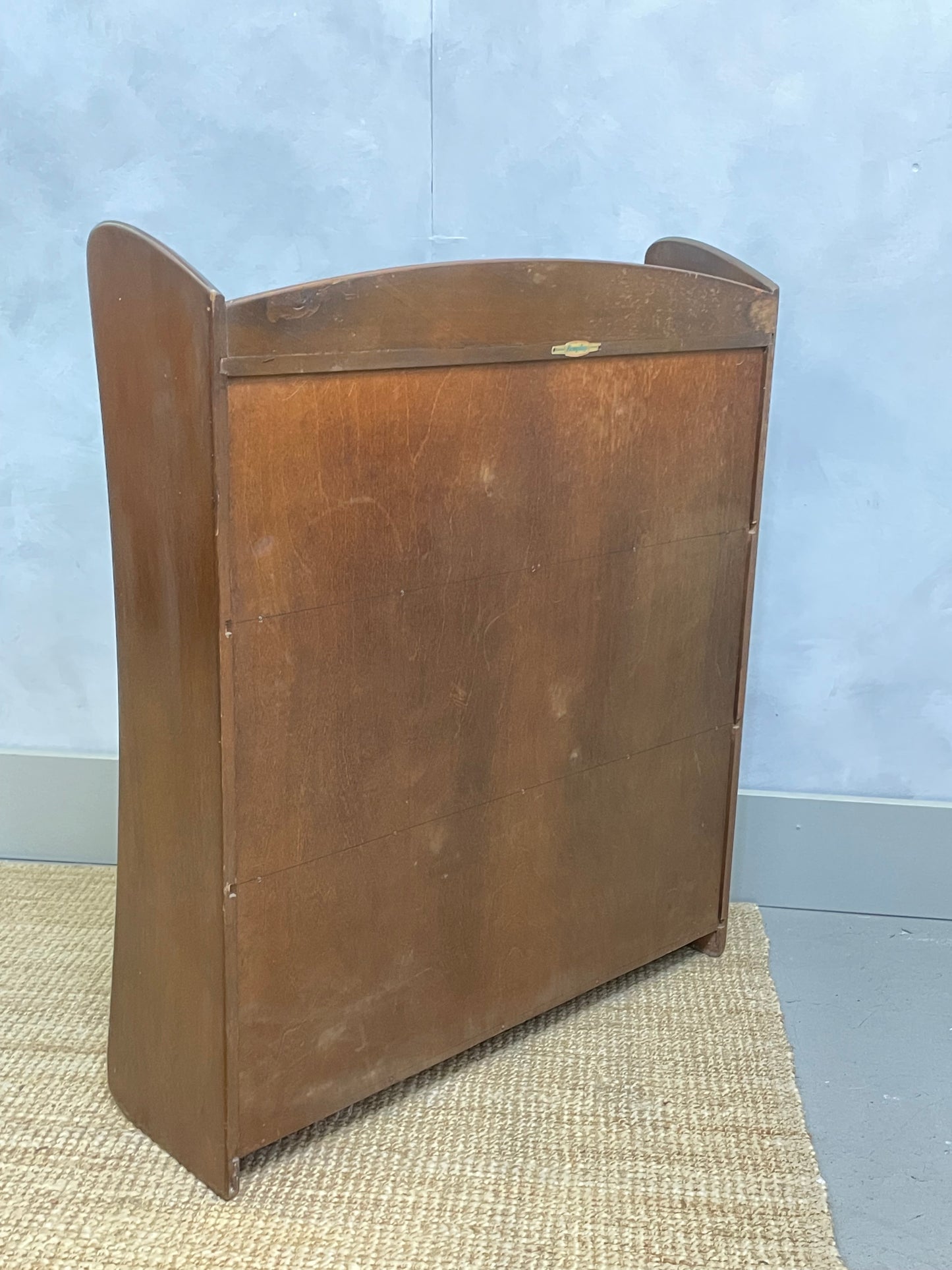 Remploy curved front bookcase / mid century / open front