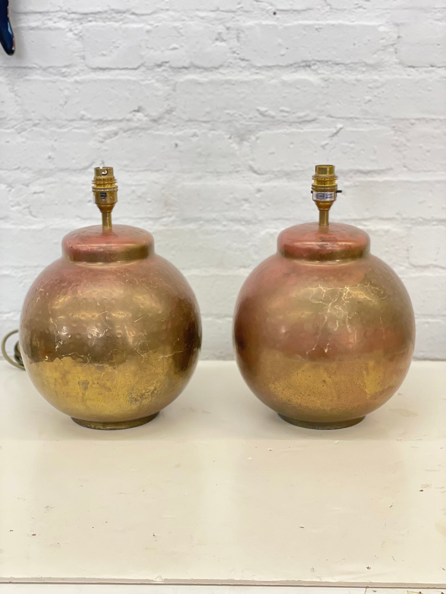 Vintage Hammered Brass Ginger Jar Table Lamps